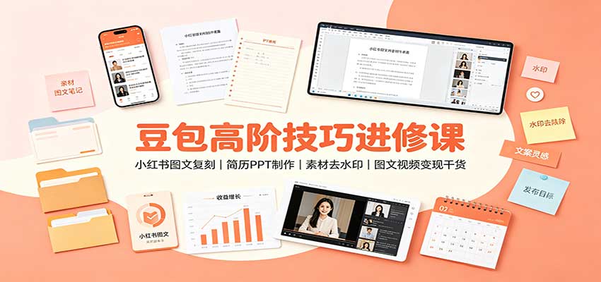 豆包高阶技巧进修课:小红书图文复刻,简历PPT制作,素材去水印,图文视频变现干货-赛德副业库