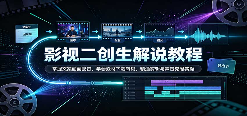 影视二创解说教程:掌握文案画面配音,学会素材下载转码,精通剪辑与声音克隆实操-赛德副业库