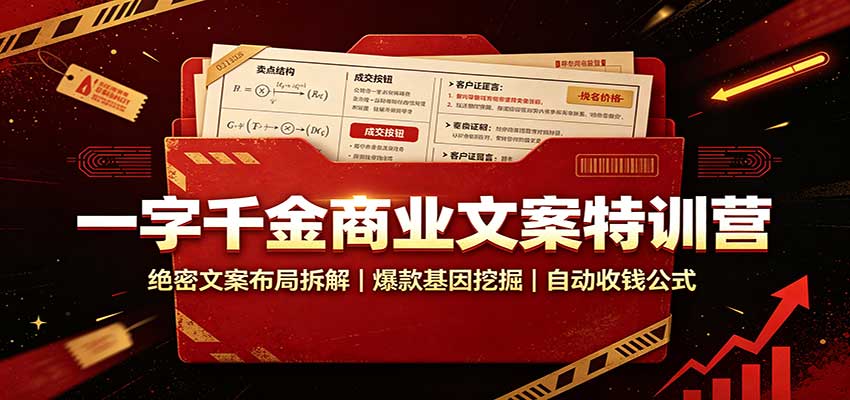 一字千金商业文案特训营:绝密文案布局拆解,爆款基因挖掘,自动收钱公式-赛德副业库