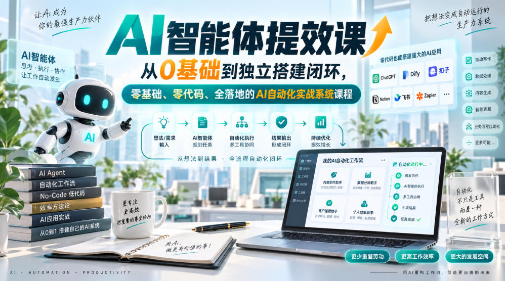 AI智能体提效课，从0基础到独立搭建闭环，零基础、零代码、全落地的AI自动化实战系统课程-赛德副业库