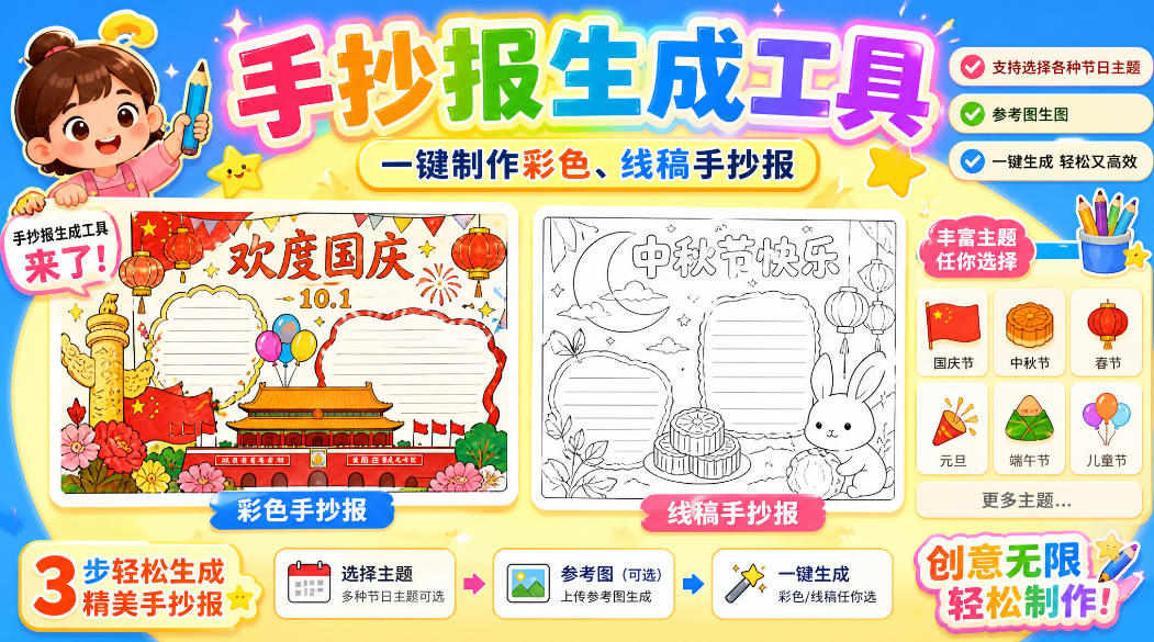 手抄报批量生成工具来了，完全免费，告别豆包生图，高清无水印-赛德副业库