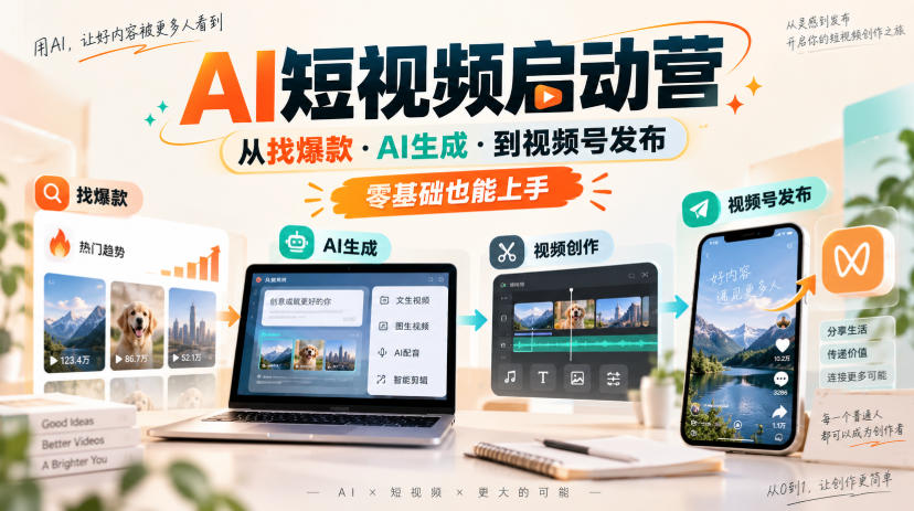 AI短视频启动营,从找爆款·AI生成·到视频号发布,零基础也能上手-赛德副业库