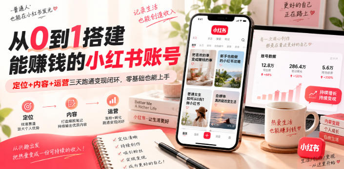 从0到1搭建能賺钱的小红书账号,定位+内容+运营三天跑通变现闭环-赛德副业库