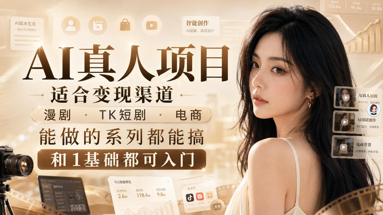 AI真人项目,适合变现渠道,漫剧,TK短剧,电商,能做的系列都能搞,0和1基础都可入门-赛德副业库