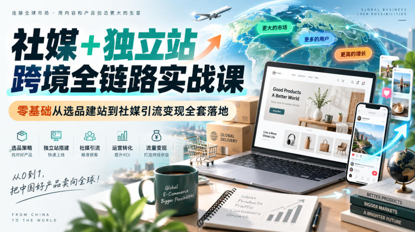 社媒+独立站跨境全链路实战课｜零基础从选品建站到社媒引流变现全套落地-赛德副业库