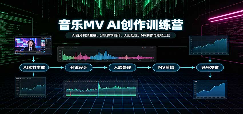 音乐MV AI创作训练营:AI图片视频生成,分镜脚本设计,人脸处理,MV制作与账号运营-赛德副业库
