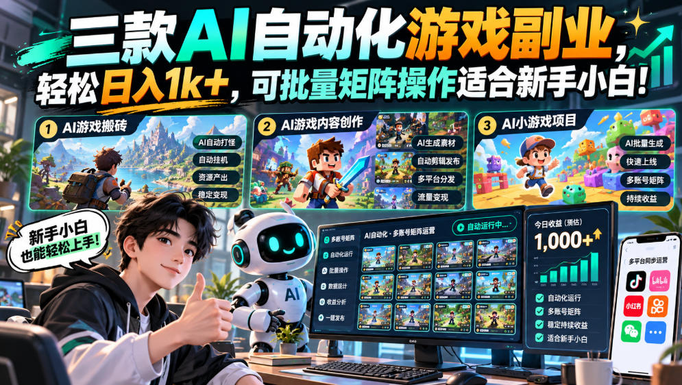 三款AI自动化游戏副业,轻松日入1k+,可批量矩阵操作适合新手小白!【揭秘】-赛德副业库