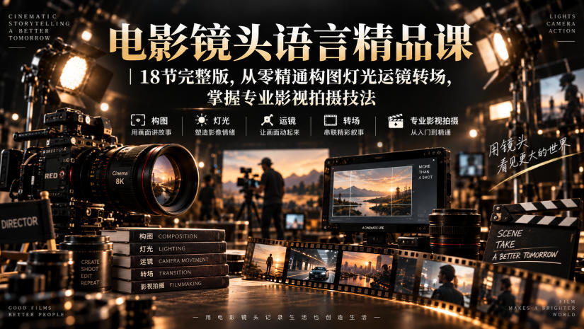 电影镜头语言精品课｜18节完整版，从零精通构图灯光运镜转场，掌握专业影视拍摄技法-赛德副业库