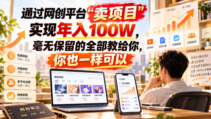 通过网创平台“卖项目”实现年入100W,毫无保留的全部教给你,你也一样可以!【揭秘】-赛德副业库