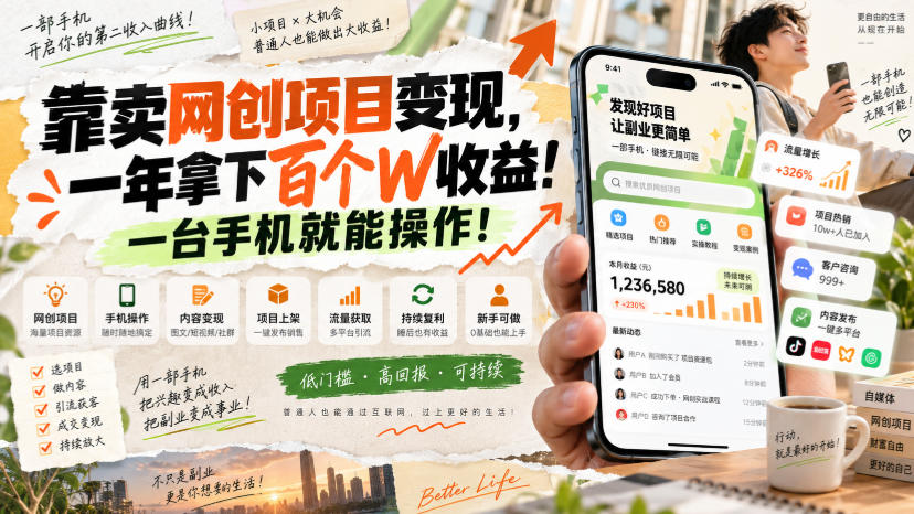 靠卖网创项目变现，一年拿下百个W收益！一台手机就能操作！【揭秘】-赛德副业库