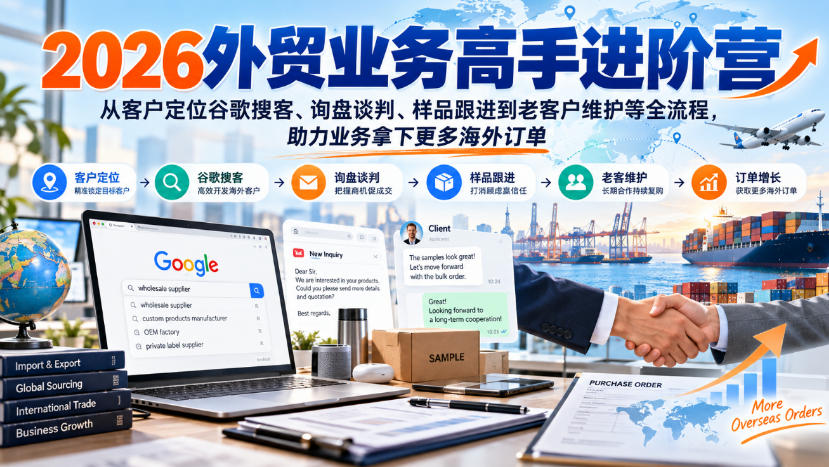 2026外贸业务高手进阶营,从客户定位谷歌搜客、询盘谈判、样品跟进到老客户维护等全流程,助力业务拿下更多海外订单-赛德副业库