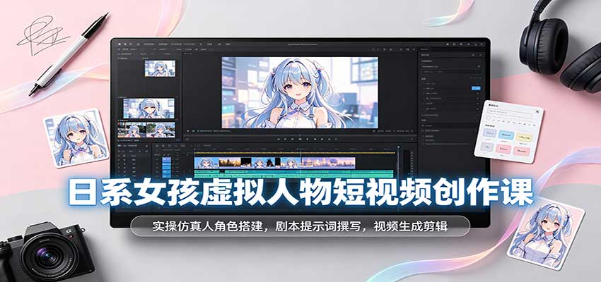 日系女孩虚拟人物短视频创作课:实操仿真人角色搭建,剧本提示词撰写,视频生成剪辑-赛德副业库
