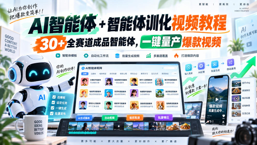 AI智能体+智能体训化视频教程,30+全赛道成品智能体,一键量产爆款视频-赛德副业库