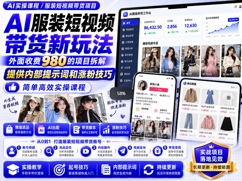 外面收费980AI快手带货系统课程,内部课程首次外放,操作简单高效,一分钟一条爆款视频-赛德副业库