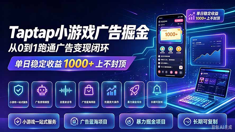 (21263期)TapTap小游戏广告掘金日赚收益1000+上不封顶-赛德副业库