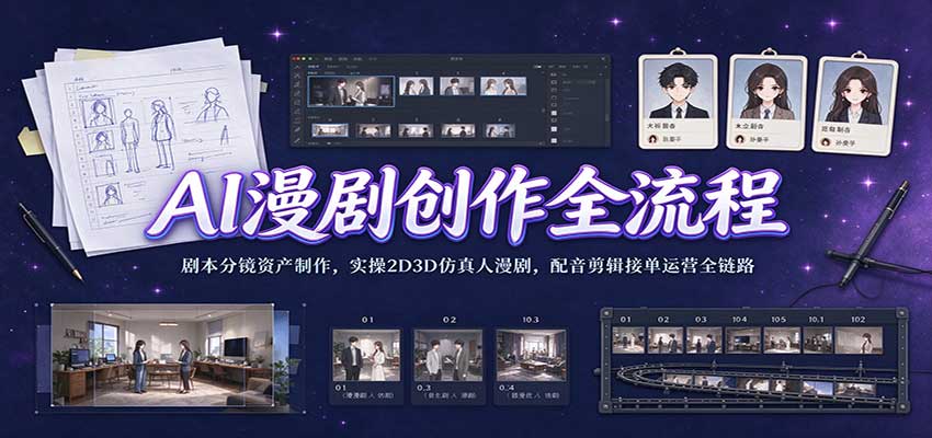 AI漫剧创作全流程：剧本分镜资产制作，实操2D3D仿真人漫剧，配音剪辑接单运营全链路-赛德副业库
