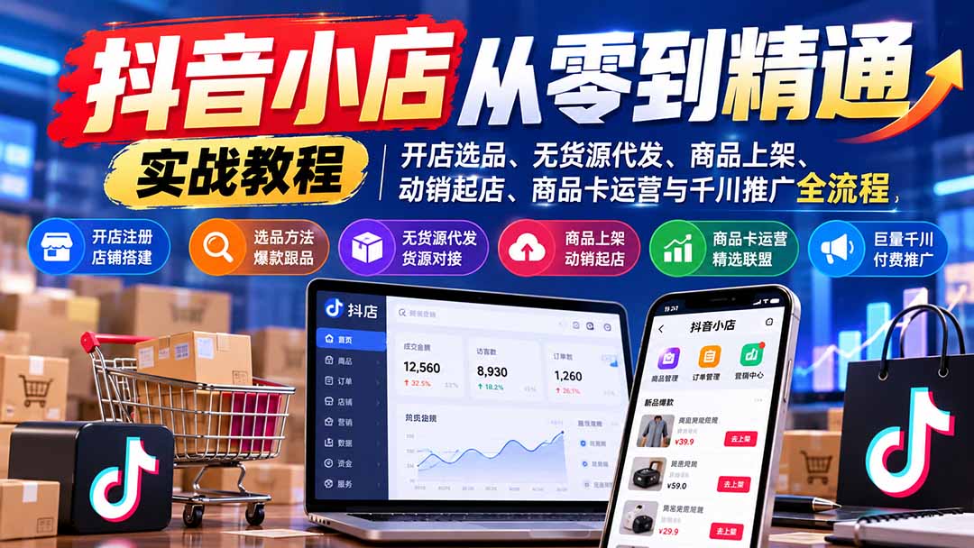 (21264期)抖音小店从零到精通实战教程:开店选品、无货源代发、商品上架、动销起店、商品卡运营与千川推广全流程-赛德副业库