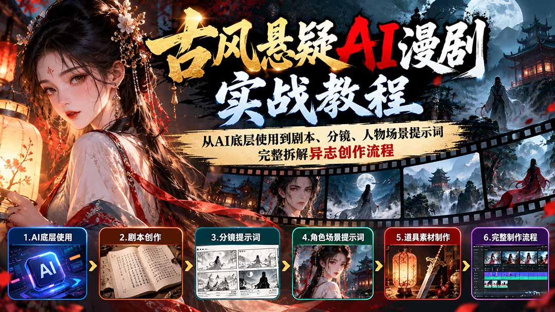 （20798期）古风悬疑AI漫剧实战教程：从AI底层使用到剧本、分镜、人物场景提示词，完整拆解异志创作流程-赛德副业库