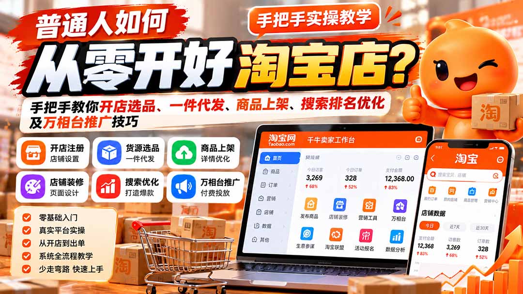 (21265期)普通人如何从零开好淘宝店?手把手教你开店选品、一件代发、商品上架、搜索排名优化及万相台推广技巧-赛德副业库