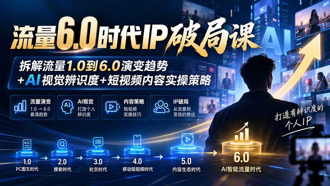 (20845期)流量6.0时代IP破局课:拆解流量1.0到6.0演变趋势+AI视觉辨识度+短视频内容实操策略-赛德副业库