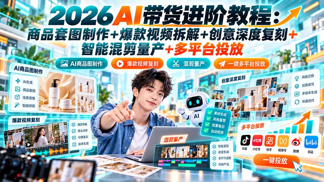 （20857期）2026AI带货进阶教程：商品套图制作+爆款视频拆解+创意深度复刻+智能混剪量产+多平台投放-赛德副业库