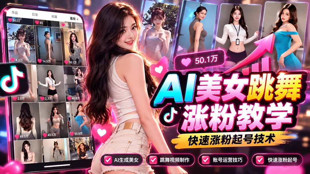 (21256期)AI美女跳舞涨粉教学,AI生成美女,跳舞视频制作,账号运营与快速起号涨粉-赛德副业库