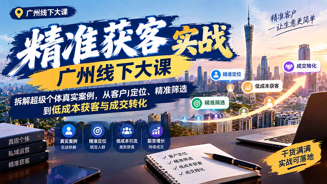 （20820期）精准获客实战广州线下大课：拆解超级个体真实案例，从客户定位、精准筛选到低成本获客与成交转化-赛德副业库