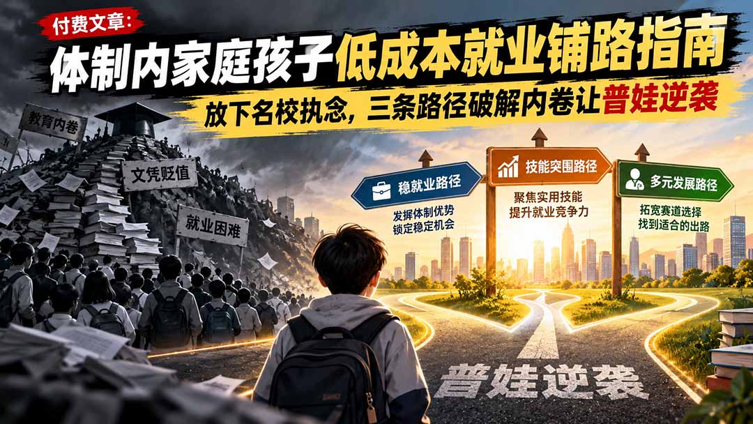 （21231期）付费文章：体制内家庭孩子低成本就业铺路指南，放下名校执念，三条路径破解内卷让普娃逆袭-赛德副业库