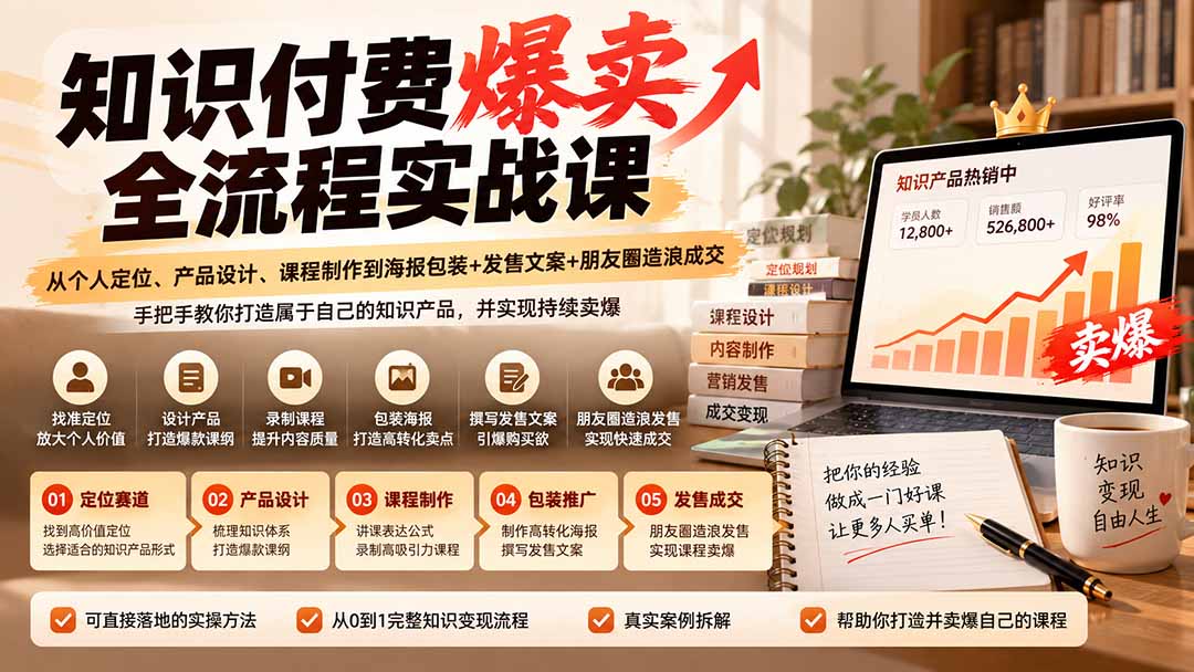 (20787期)【无水印】知识付费爆卖全流程实战课:从个人定位、产品设计、课程制作到海报包装+发售文案+朋友圈造浪成交-赛德副业库