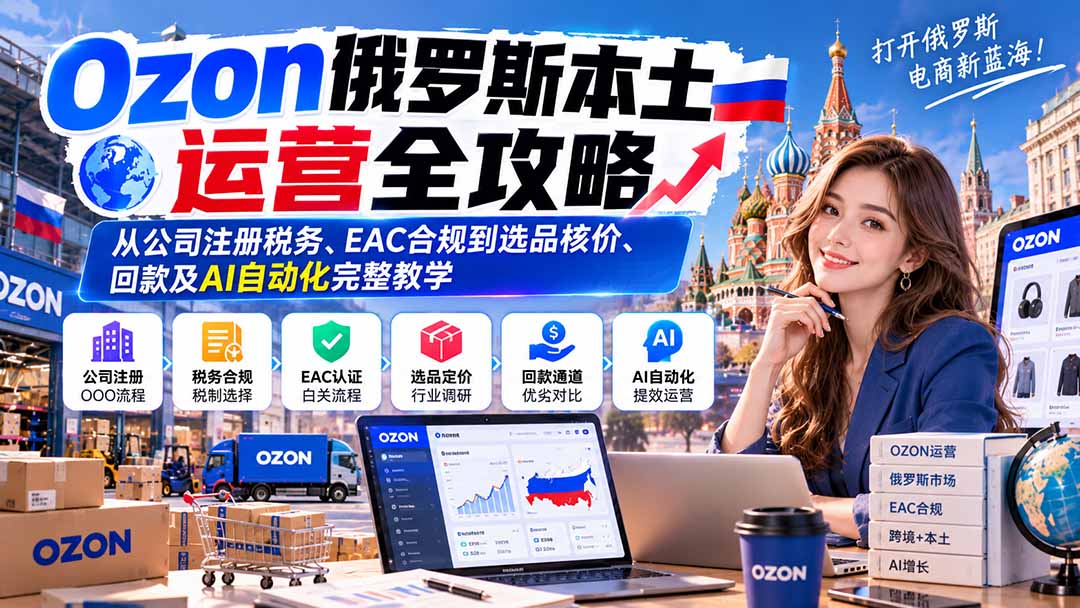 （20851期）Ozon俄罗斯本土运营全攻略：从公司注册税务、EAC合规到选品核价、回款及AI自动化完整教学-赛德副业库