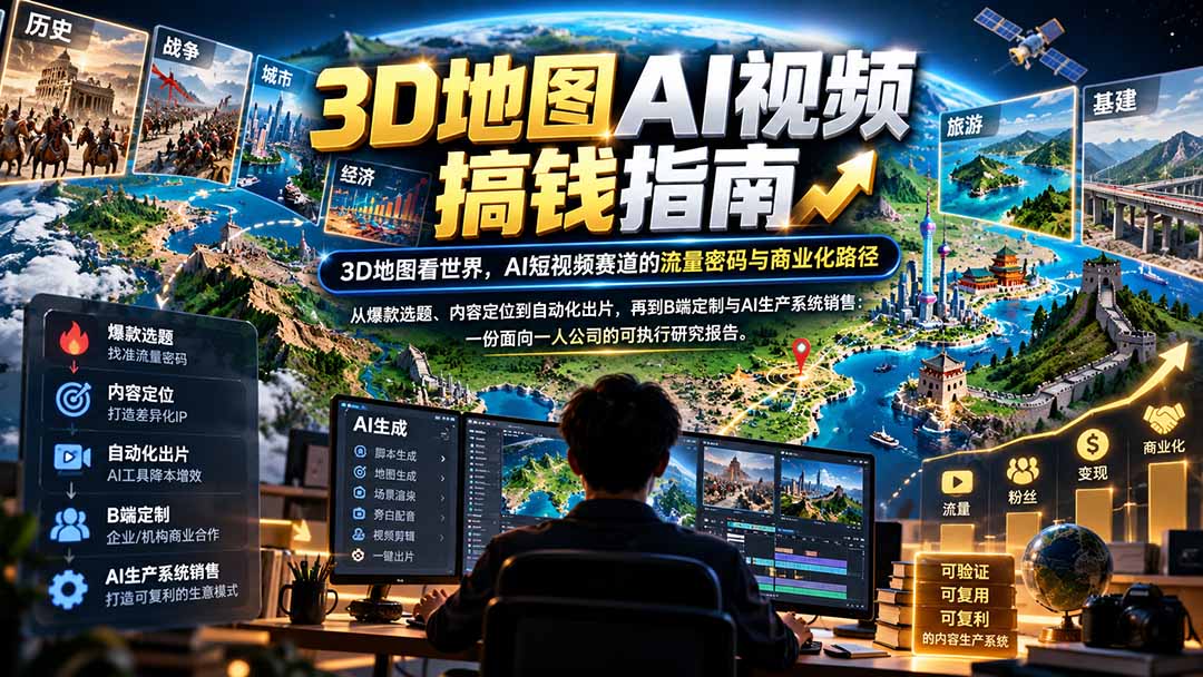 （21181期）3D地图AI视频搞钱指南，3D地图看世界，AI短视频赛道的流量密码与商业化路径【文档】-赛德副业库