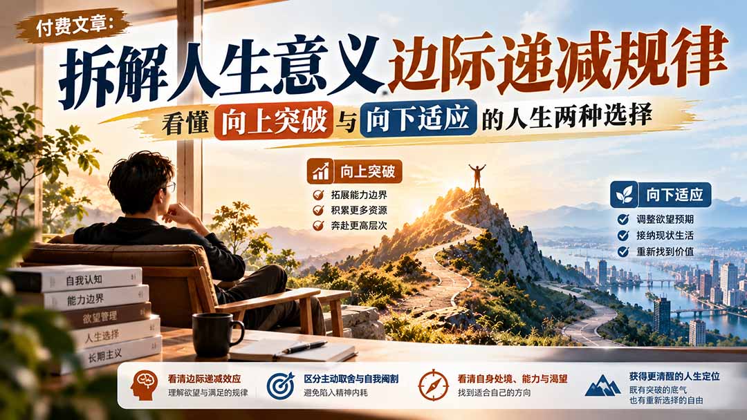 (21233期)付费文章:拆解人生意义边际递减规律,看懂向上突破与向下适应的人生两种选择-赛德副业库