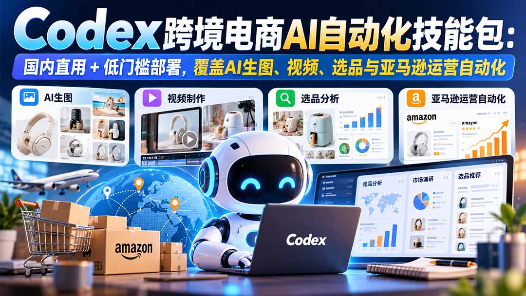 （20752期）【无水印】Codex跨境电商AI自动化技能包：国内直用+低门槛部署，覆盖AI生图、视频、选品与亚马逊运营自动化-赛德副业库