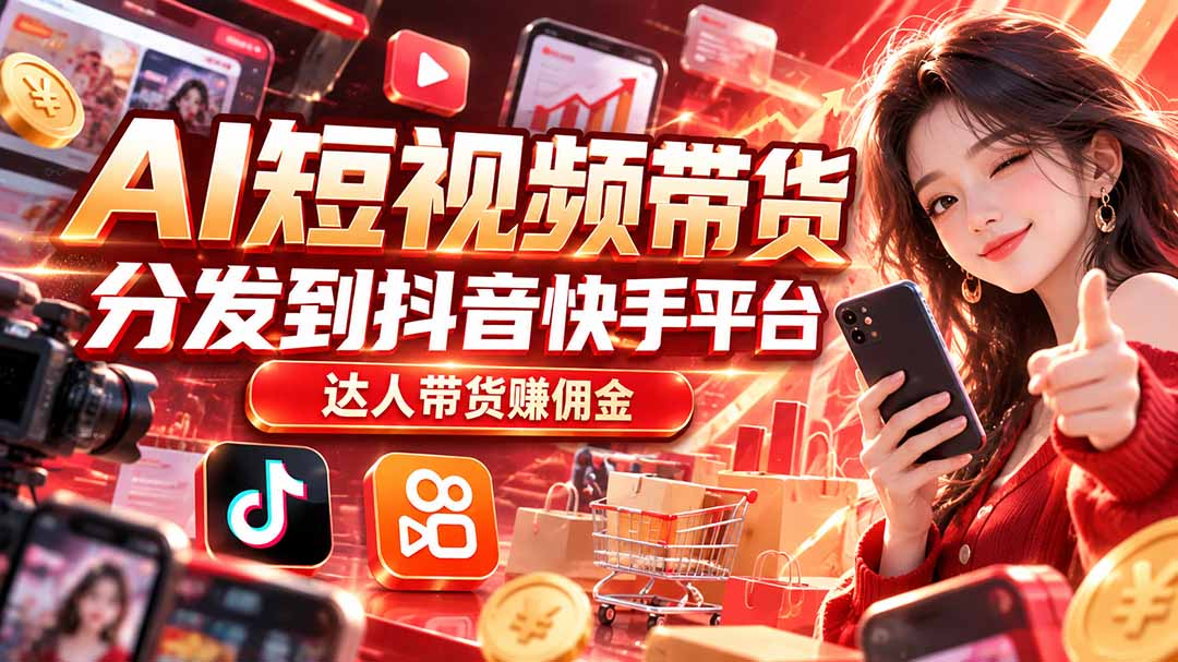 （20754期）【AI短视频带货】分发到抖音快手平台，达人带货赚佣金-赛德副业库