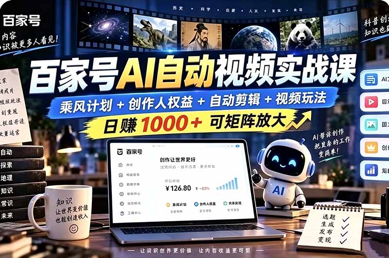 (21204期)百家号自动矩阵玩法,长期可以做的项目,日入1k+,真正的睡后收入-赛德副业库