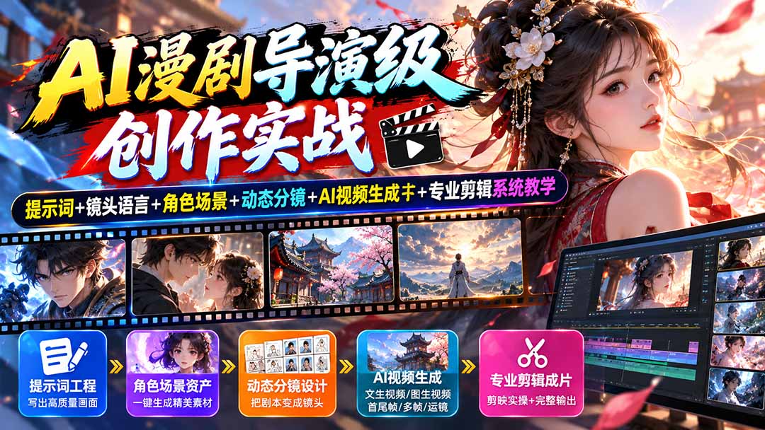 (20814期)AI漫剧导演级创作实战:提示词+镜头语言+角色场景+动态分镜+AI视频生成+专业剪辑系统教学-赛德副业库