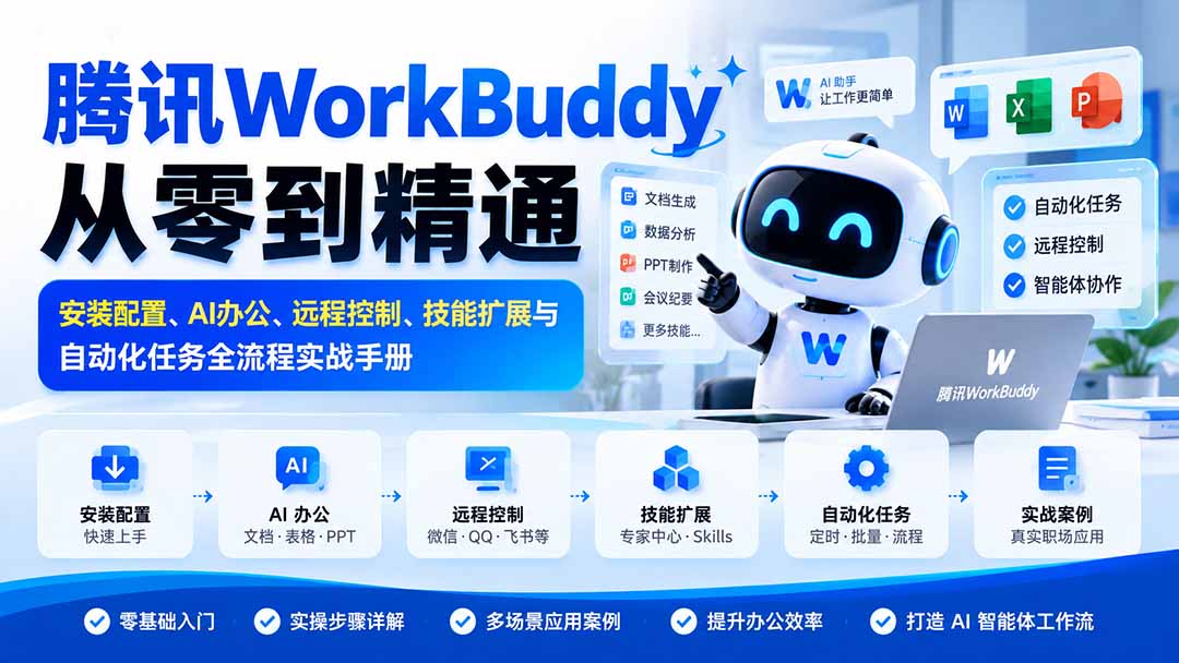 (20977期)腾讯WorkBuddy从零到精通:安装配置、AI办公、远程控制、技能扩展与自动化任务全流程实战手册-赛德副业库