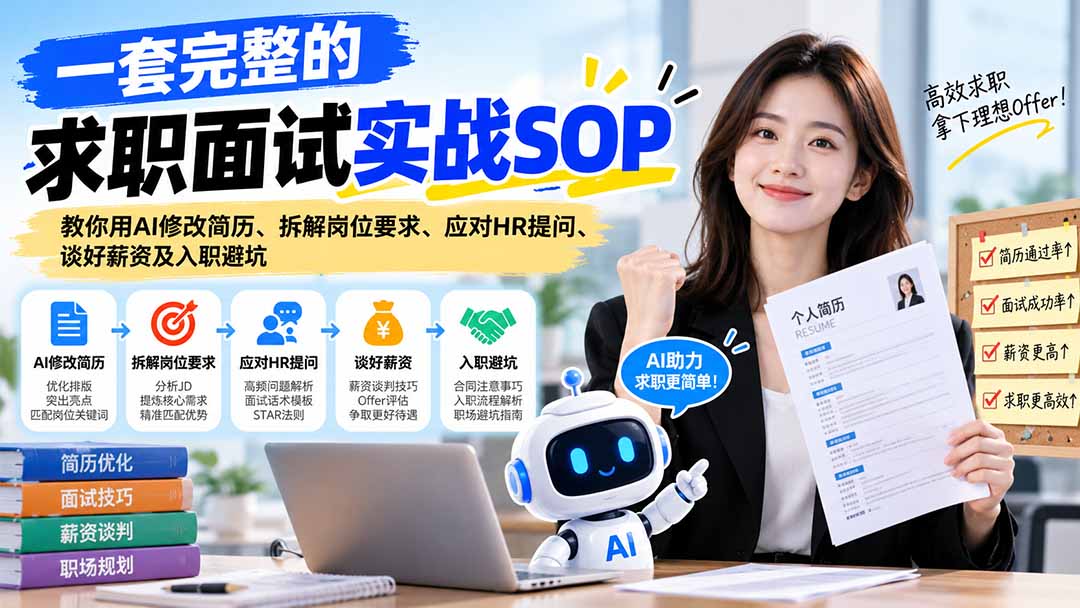 （21259期）一套完整的求职面试实战SOP：教你用AI修改简历、拆解岗位要求、应对HR提问、谈好薪资及入职避坑-赛德副业库