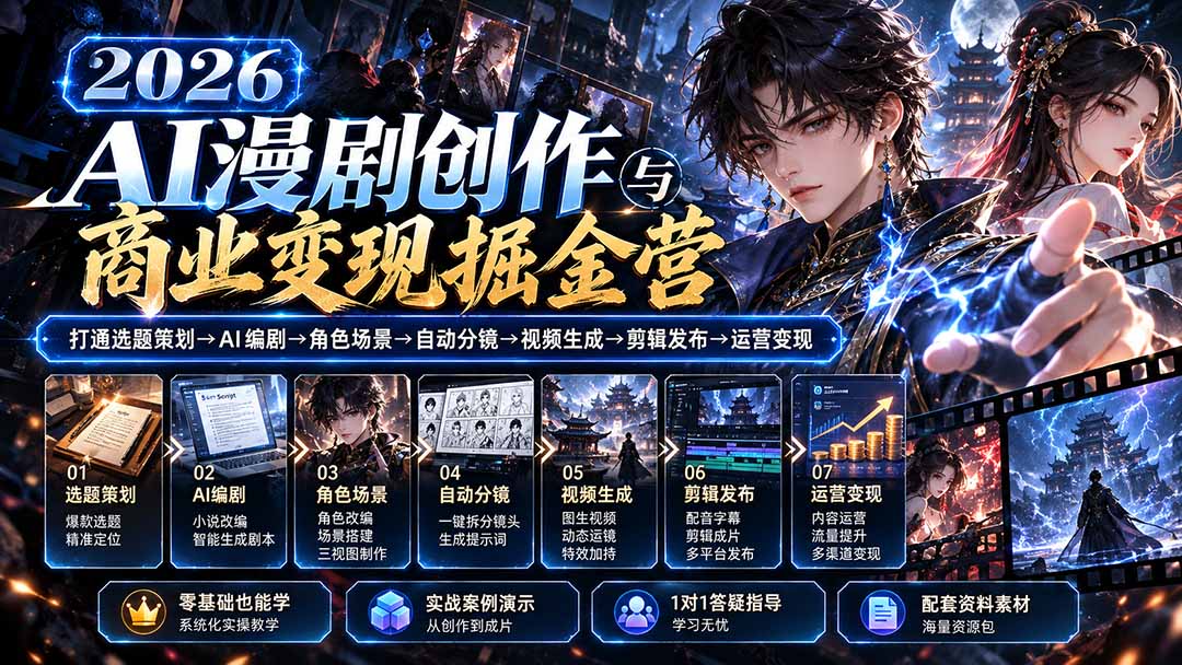 （20906期）【无水印】2026AI漫剧创作与商业变现掘金营：打通选题→AI编剧→角色场景→自动分镜→视频生成→剪辑发布→运营变现-赛德副业库