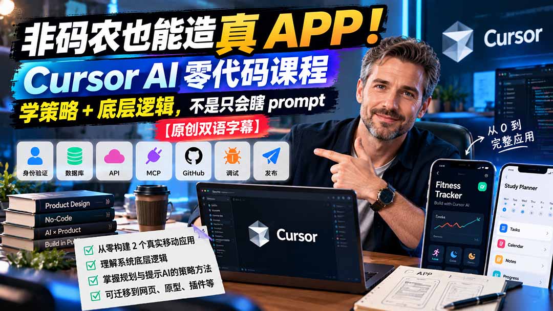 （20810期）非码农也能造真 APP！Cursor AI 零代码课程：学策略 + 底层逻辑，不是只会瞎 prompt【原创双语字幕】-赛德副业库