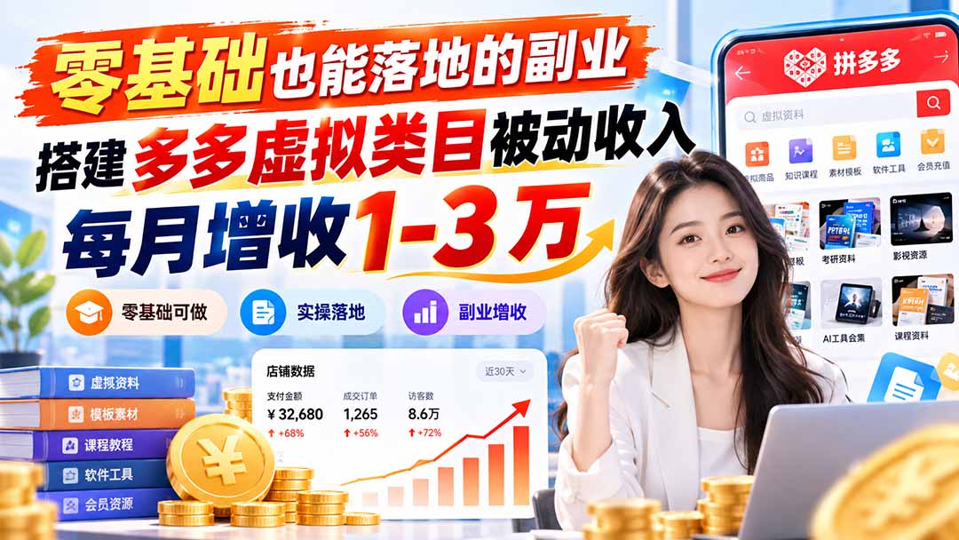 (20870期)零基础也能落地的副业,搭建多多虚拟类目被动收入,每月增收 1-3 万-赛德副业库