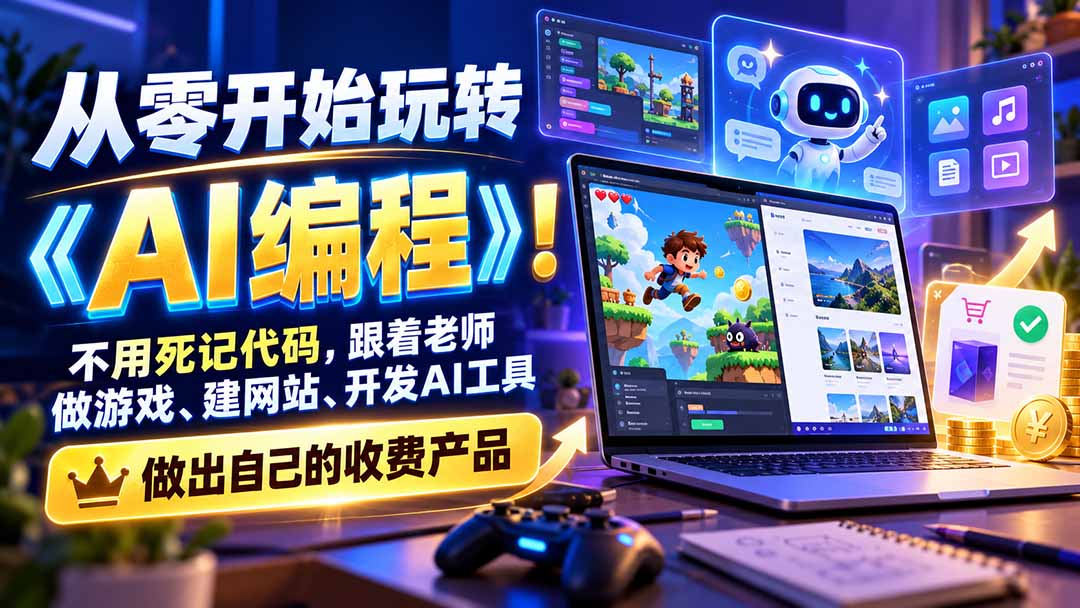 （21210期）从零开始玩转《AI编程》！不用死记代码，跟着老师做游戏、建网站、开发AI工具，最后完成自己的收费产品-赛德副业库
