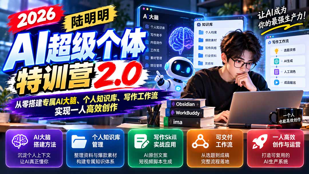 (21281期)2026AI超级个体特训营2.0:从零搭建专属AI大脑、个人知识库、写作工作流,实现一人高效创作-赛德副业库