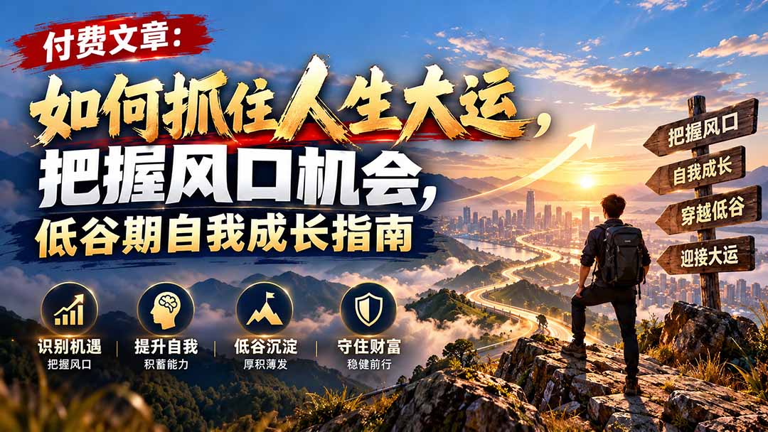 (20942期)付费文章:如何抓住人生大运,把握风口机会,低谷期自我成长指南-赛德副业库