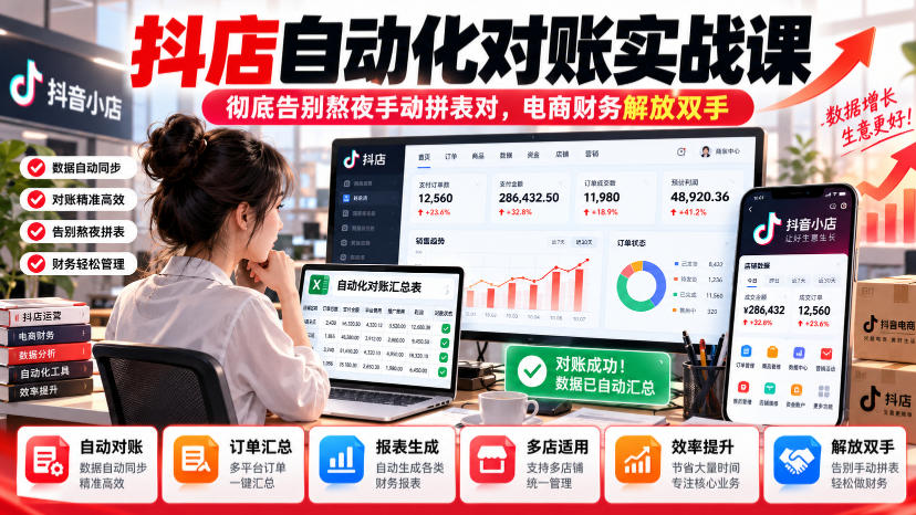 抖店自动化对账实战课,彻底告别熬夜手动拼表对,账电商财务解放双手-赛德副业库