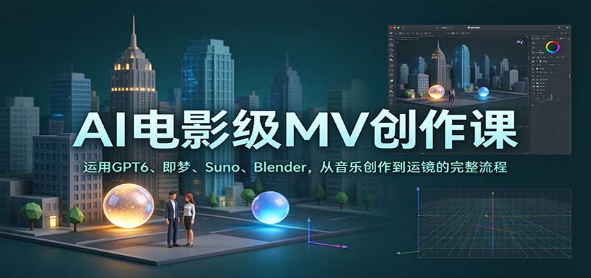 AI电影级MV创作课:运用GPT6、即梦、Suno、Blender,从音乐创作到运镜的完整流程-赛德副业库