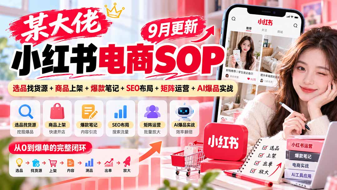 (20757期)某大佬小红书电商SOP|9月更新:选品找货源+商品上架+爆款笔记+SEO布局+矩阵运营+AI爆品实战-赛德副业库