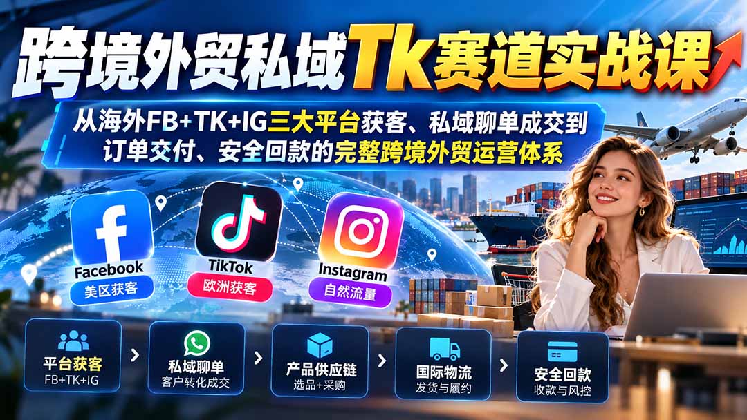 (20894期)跨境外贸私域Tk赛道实战课:从海外FB+TK+IG三大平台获客、私域聊单成交到订单交付、安全回款的完整跨境外贸运营体系-赛德副业库