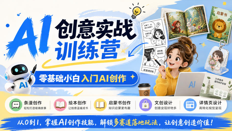 AI创意实战训练营,零基础小白入门AI创作,解锁条漫、绘本、启蒙书、文创、详情页多赛道落地玩法-赛德副业库