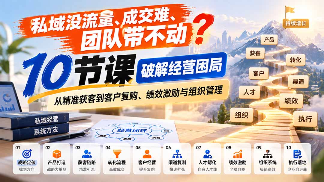 （20931期）私域没流量、成交难、团队带不动？10节课破解经营困局，从精准获客到客户复购、绩效激励与组织管理-赛德副业库